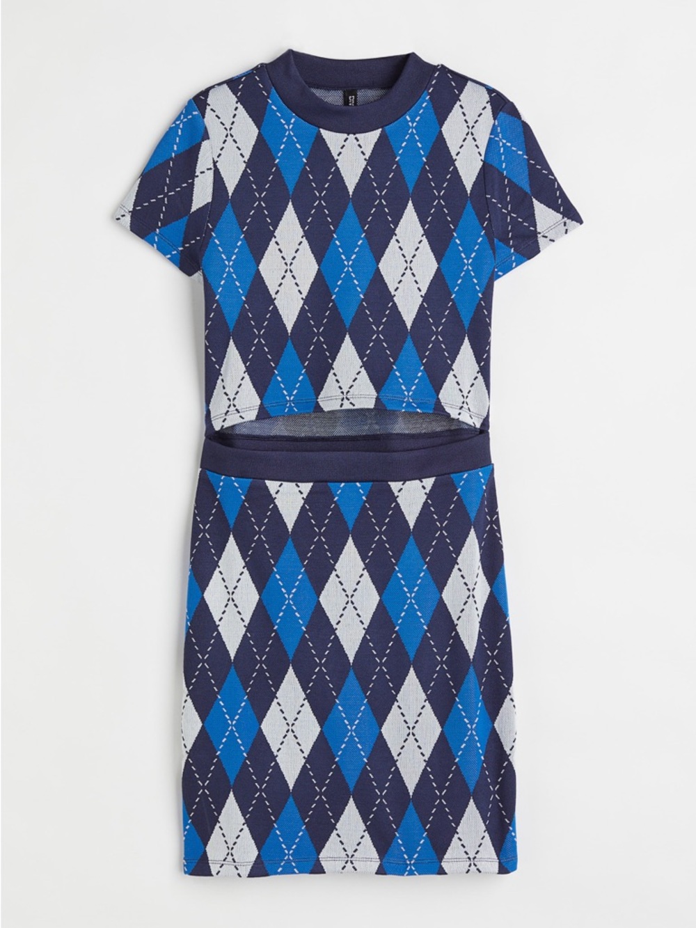 Womens Navy & Blue Argyle Knit Dress